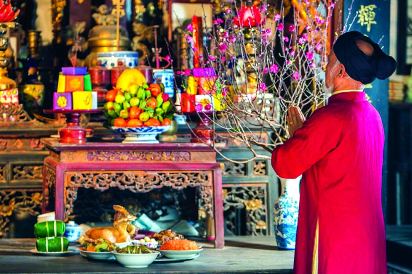 Vietnamese family ancestor altar showing traditional ancestor worship